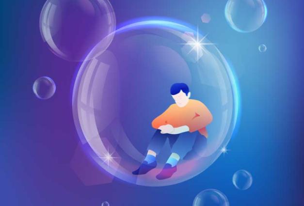 man sitting inside a bubble