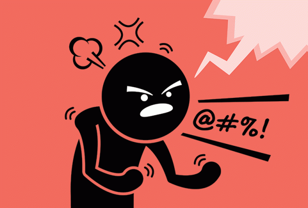 Cartoon depiction of an Angry man cursing 