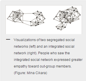 Visualization of two segregated social networks and an integrated social network