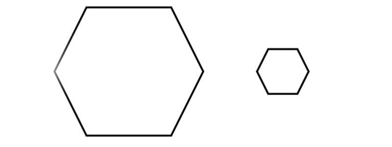 image of larger hexagon on left and smaller hexagon on right
