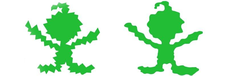 image of 2 green alien shapes
