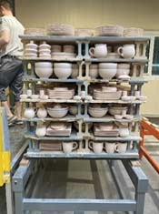 Shelves of pottery
