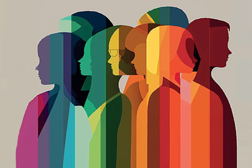 Silhouette of multicolored people