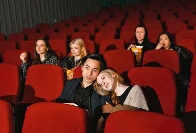Three young couples in movie theater