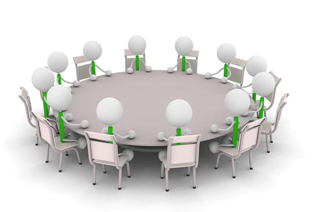 Image of cartoon nondescript people sitting around a circular table