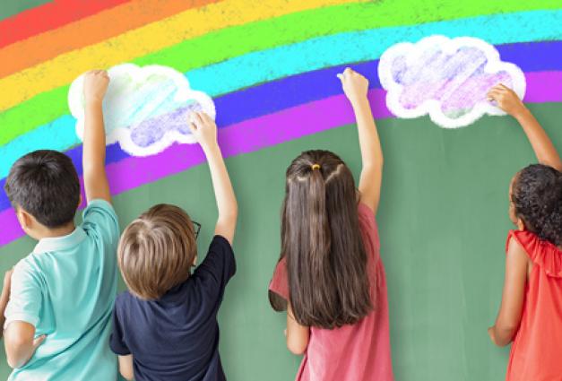 image of children drawing a rainbow