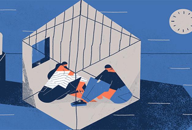 Illustration of people confined in home under quarantine 