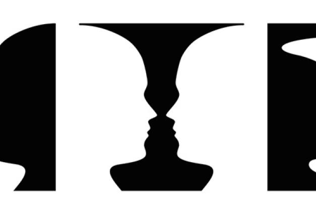 Three times figure-ground perception, face and vase.