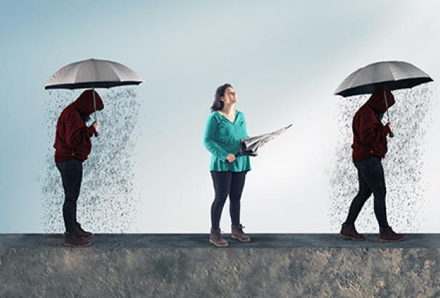 illustration of five people with umbrellas